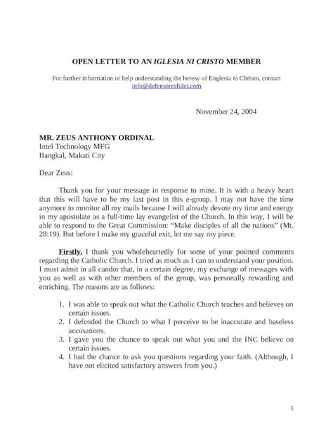 sample letter to iglesia ni cristo for election|Letter To Iglesia .